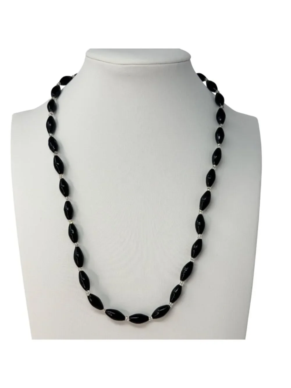 Vintage 1960s Black Glass Bead Necklace Made in‎ India New Old Stock Never Worn